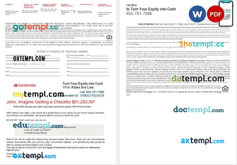 USA Santander Bank mortgage loan statement in Word and PDF formats, 4 pages - Image 2