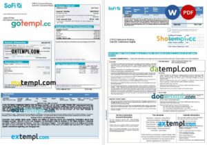 USA Sofi bank mortgage statement in Word and PDF formats, 3 pages