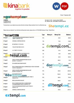 Papua New Guinea Kina Securities Limited bank corporate account statement Word and PDF template