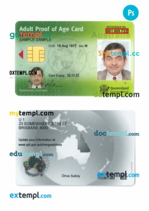 Australia Queensland proof of age card template in PSD format