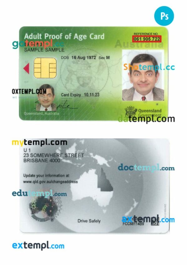 Australia Queensland proof of age card template in PSD format