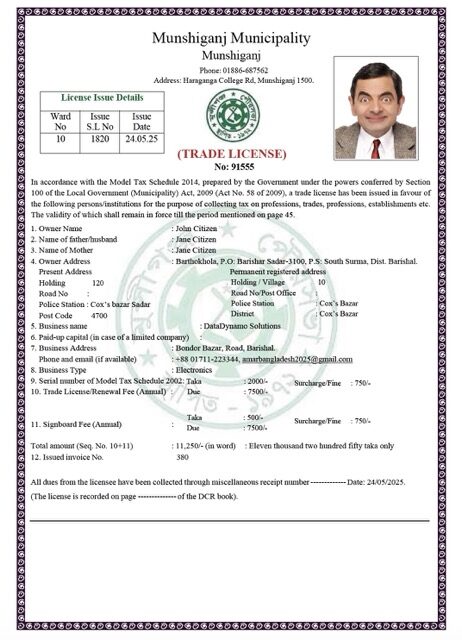 Bangladesh Munshiganj trade license Word and PDF template