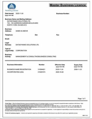 Canada North York master business license Word and PDF template