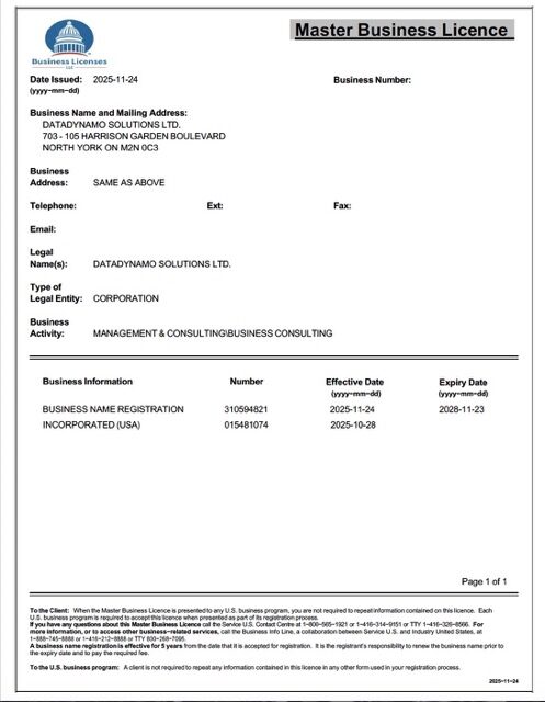 Canada North York master business license Word and PDF template