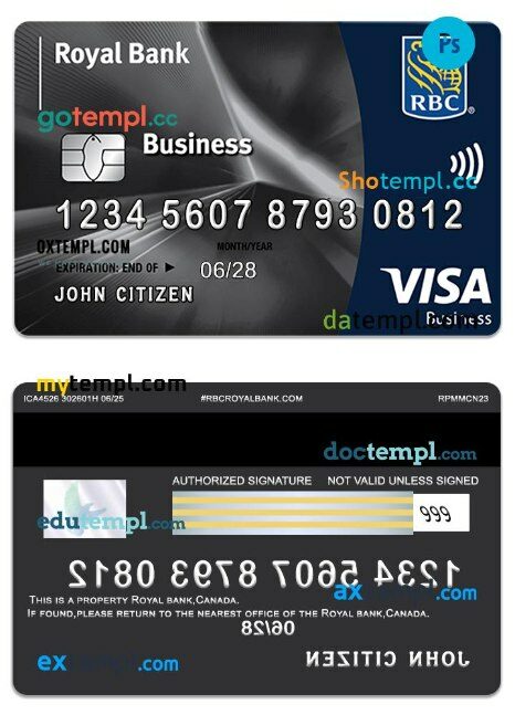 Canada Royal bank visa business card template in PSD format