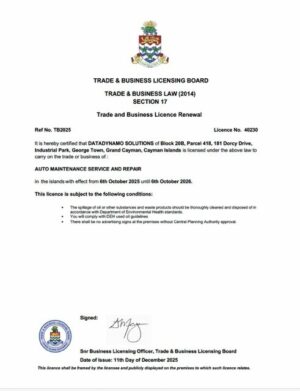 Cayman Islands trade and business license renewal Word and PDF template