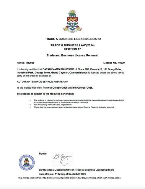 Cayman Islands trade and business license renewal Word and PDF template