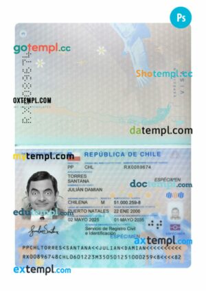 Chile passport PSD template, 2025-present