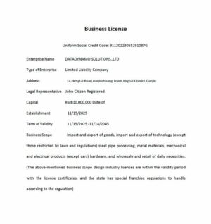 China business license Word and PDF template, version 3