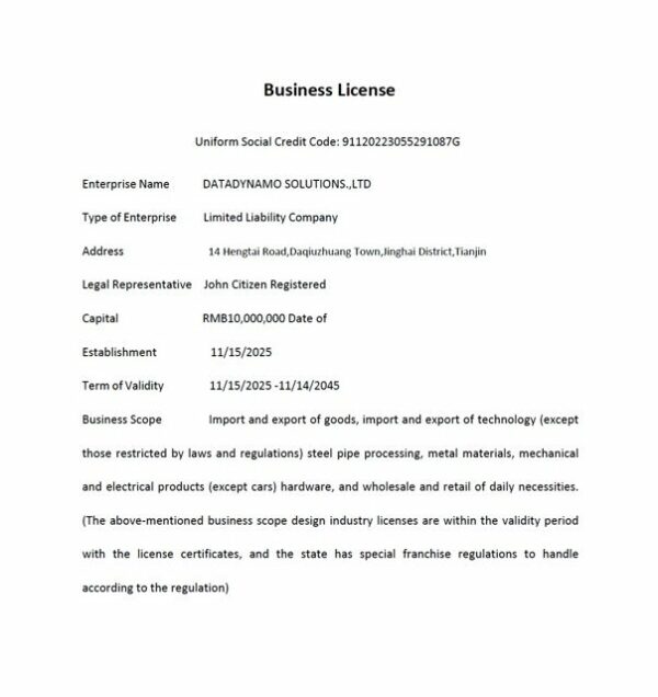 China business license Word and PDF template, version 3