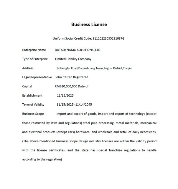 China business license Word and PDF template, version 3