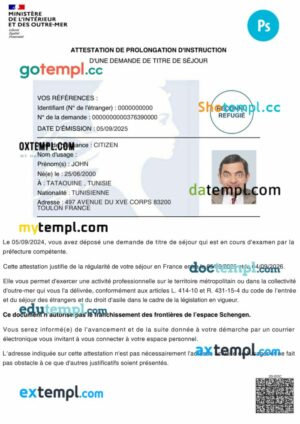 France certificate of extension of instruction template in PSD format