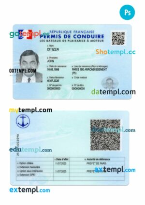 France driving license PSD editable template, 2025-present