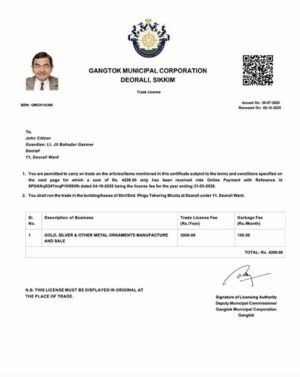 India Gangtok trade license Word and PDF template