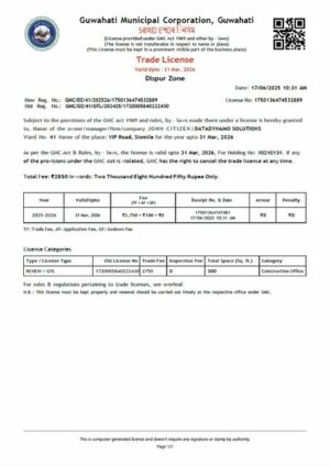 India Guwahati trade license Word and PDF template