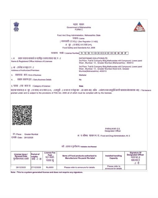 India Maharashtra food and drug licence Word and PDF template