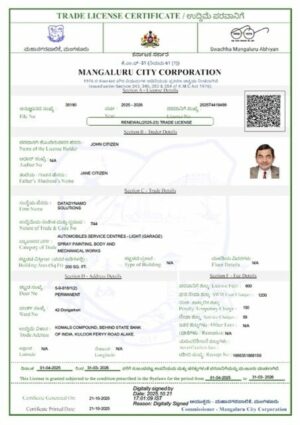 India Mangaluru trade license certificate Word and PDF template