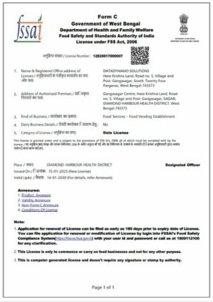India West Bengal FSSAI state license Word and PDF template, version 2