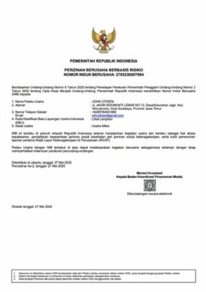 Indonesia business license Word and PDF template