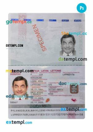 Latvia passport PSD template, 2023-present