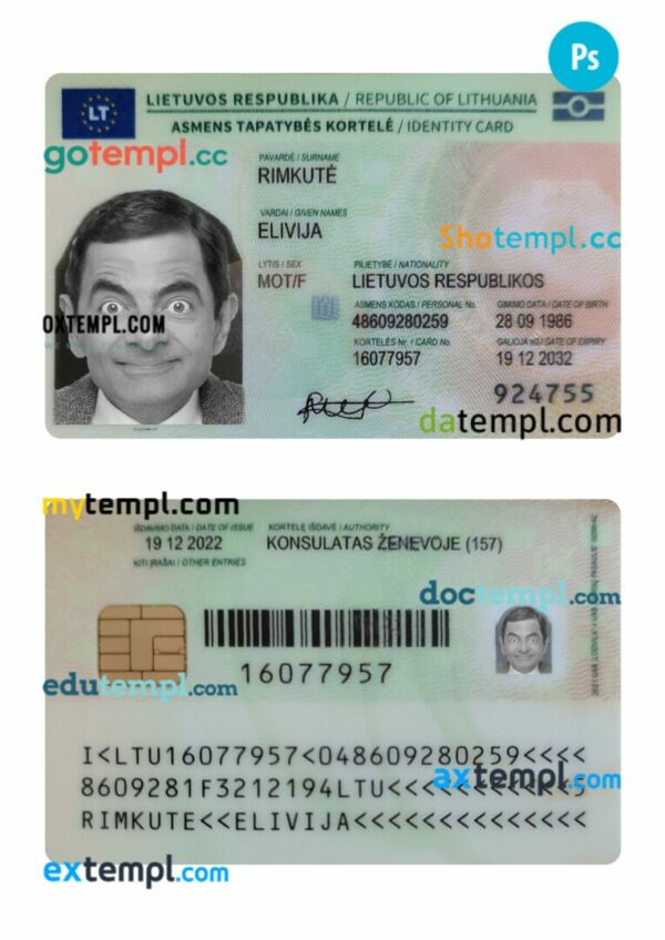 Lithuania ID card PSD template, 2022-present