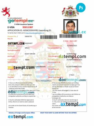 Luxembourg work permit template in PSD format