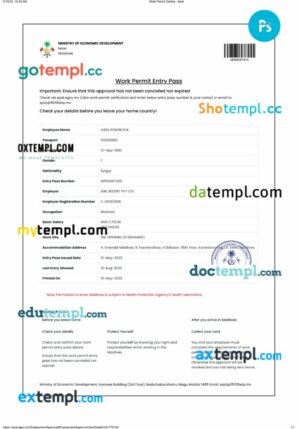 Maldives work permit template in PSD format