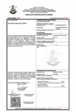 Philippines regular contractor’s license Word and PDF template