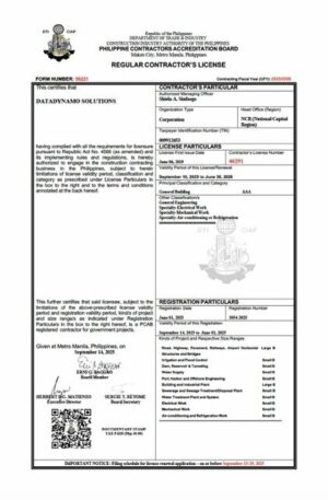Philippines regular contractor’s license Word and PDF template, version 2