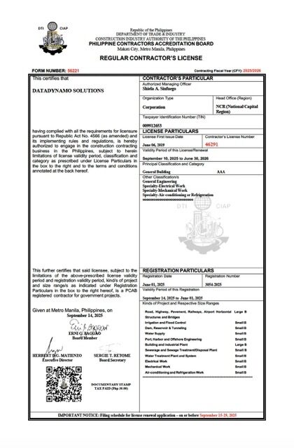 Philippines regular contractor’s license Word and PDF template, version 2