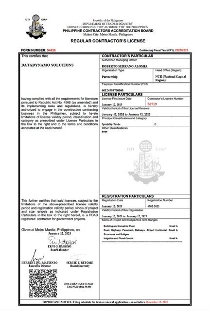 Philippines regular contractor’s license Word and PDF template