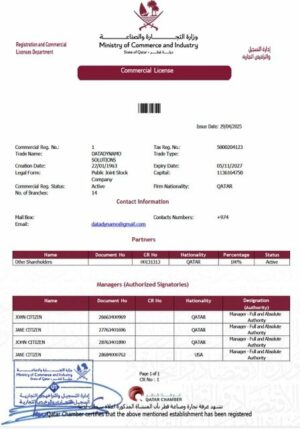 Qatar commercial license Word and PDF template