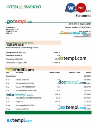 Slovenia Intesa Sanpaolo enterprise account statement Word and PDF template