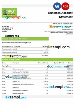 Solomon Islands BSP firm account statement Word and PDF template