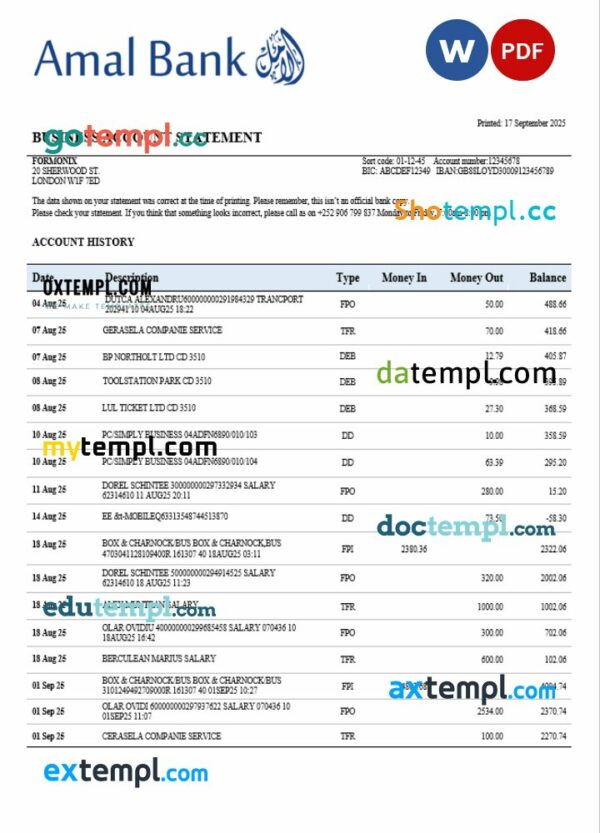 Somalia Amal organization statement Word and PDF template