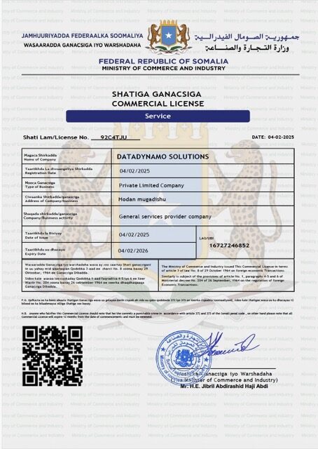 Somalia commercial license Word and PDF template
