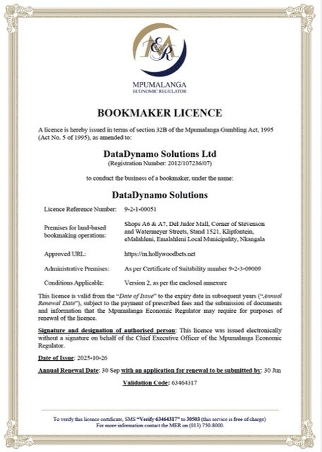 South Africa bookmaker license Word and PDF template