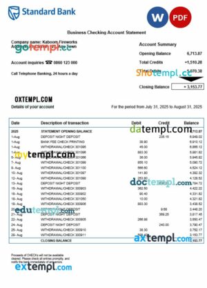 South African Standard organization statement Word and PDF template
