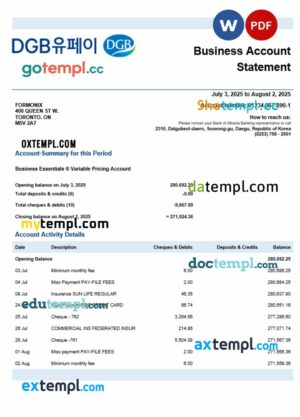 South Korean Daegu firm statement Word and PDF template