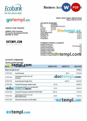 South Sudan Ecobank firm account statement Word and PDF template
