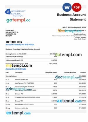 South Sudan Opportunity enterprise statement Word and PDF template