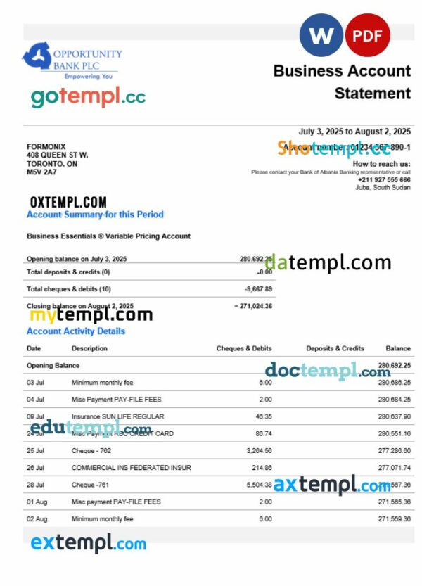 South Sudan Opportunity enterprise statement Word and PDF template