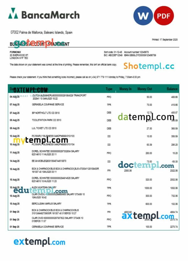 Spain BancaMarch organization statement Word and PDF template