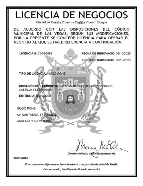 Spain Castilla Y Leon business license Word and PDF template