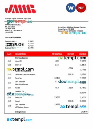 Spain JMMB checking account statement Word and PDF template