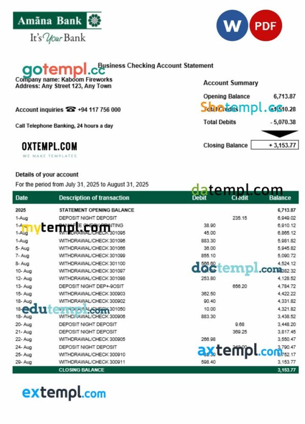 Sri Lanka Amana organization statement Word and PDF template