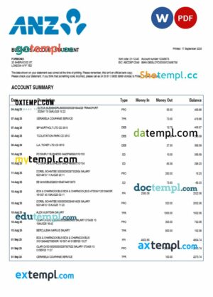 Sydney ANZ business firm statement Word and PDF format