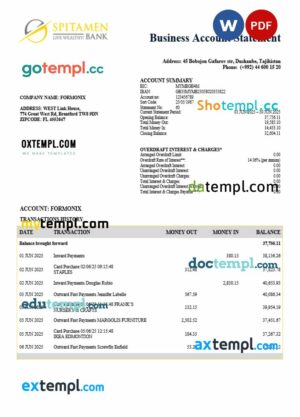 Tajikistani Spitamen enterprise statement Word and PDF format