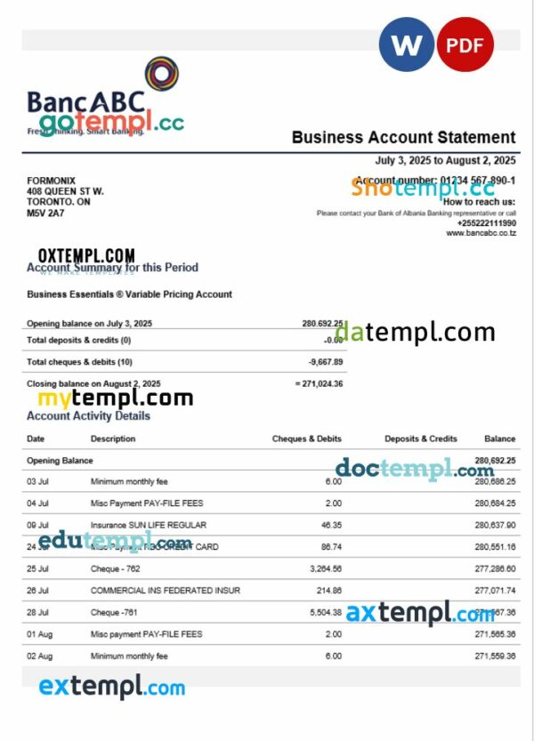 Tanzania BancABC organization statement Word and PDF template