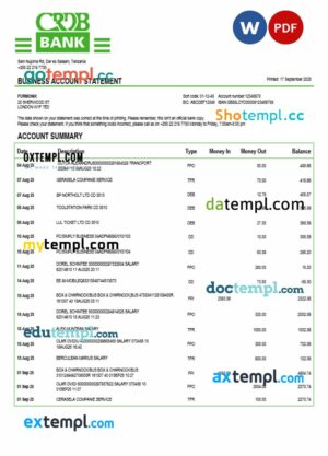 Tanzania CRDB company checking account statement Word and PDF template